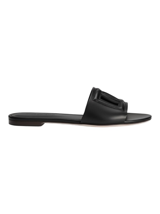 Dolce & Gabbana Shoes - Dolce & Gabbana Bianca Black Leather DG Logo Calfskin Slides Sandals 37 NEW